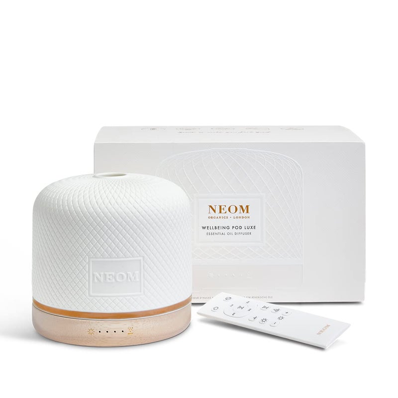 NEOM Wellness Pod Luxe Premium Ceramic Ultrasonic Essential Oil Diffuser 350ml Ceramic Cover Remote Control LED Light Timer Aromatherapy Diffuser Home Fragrance